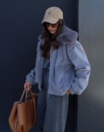 Grey bomber jacket with faux fur collar - Image 2