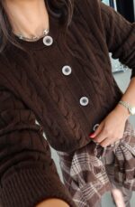 Brown cable knit cardigan - Image 3