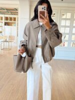 Taupe leather jacket