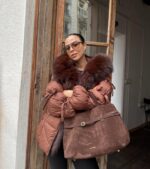 Brown puffer jacket with fur collar