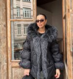 Black puffer jacket with fur collar