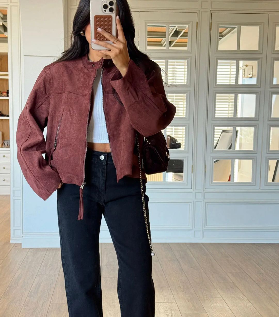 729224f9-3ebd-4464-ac58-32794f516d62 Burgundy suede jacket - Image 1