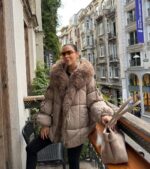 Light Brown puffer jacket with fur collar