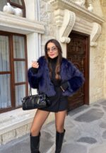 Navy blue faux fur jacket
