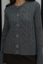 Grey cable knit cardigan - Image 3
