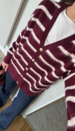 Burgundy striped knit cardigan - Image 3