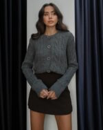 Grey cable knit cardigan - Image 2