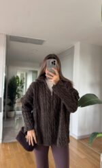 Brown knit half zip sweater