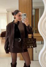 Chic brown set with bomber jacket and mini skort - Image 2