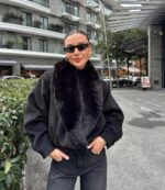 Black jacket with fur collar