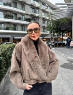 Brown jacket with fur collar