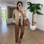 Brown leather crop pants