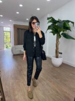 Black leather crop pants