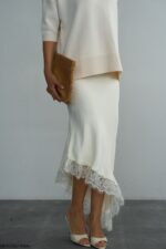 White satin slip skirt with lace trim - Image 3