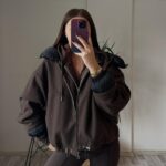 Dark brown oversized bomber jacket