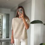 Greige short sleeve sweater