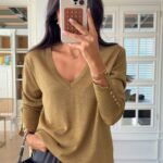 Gold v neck long sleeve top