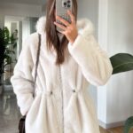 Off white faux fur jacket with hood