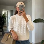 White cable knit sweater