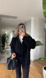 Black knit half zip sweater