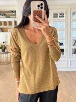 Gold v neck long sleeve top - Image 3