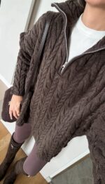 Brown knit half zip sweater - Image 2