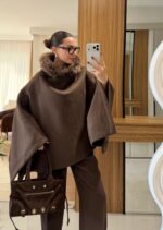 Brown wool poncho