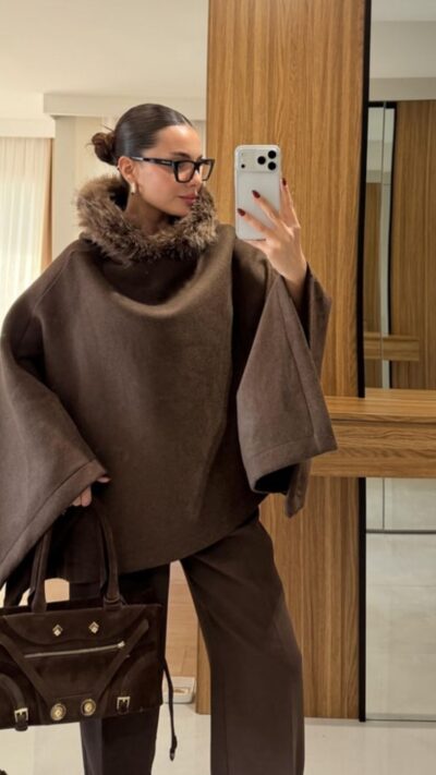 Brown wool poncho