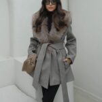 Greige coat with fur collar