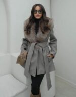 Greige coat with fur collar