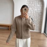 Soft Beige knit cardigan with cable details