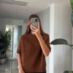 Nutty brown short sleeve sweater