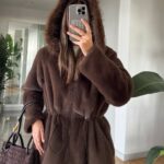 Brown faux fur jacket with hood