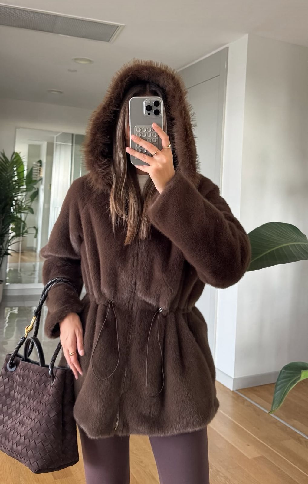 12609ed4-bf23-487d-9f7e-827100093f37 Brown faux fur jacket with hood - Image 1