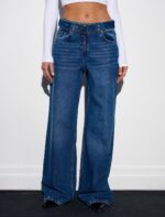 Wide leg blue jeans with a built in denim belt - Image 2