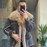 Greige Suede jacket with fur