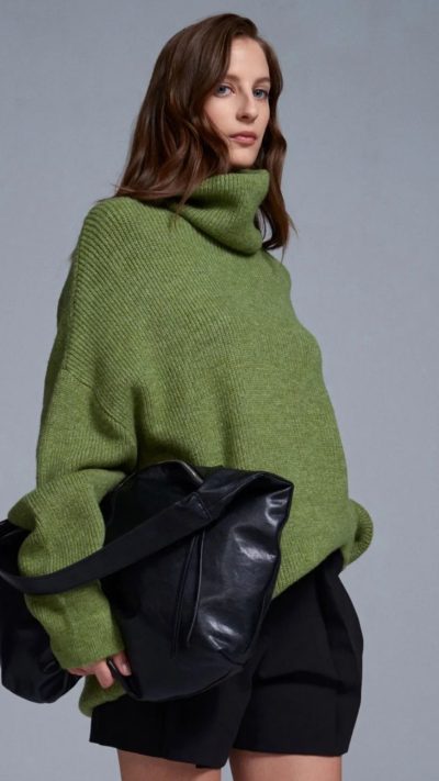 Green knit long sweater