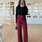Burgundy wide leg pants