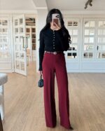 Burgundy wide leg pants