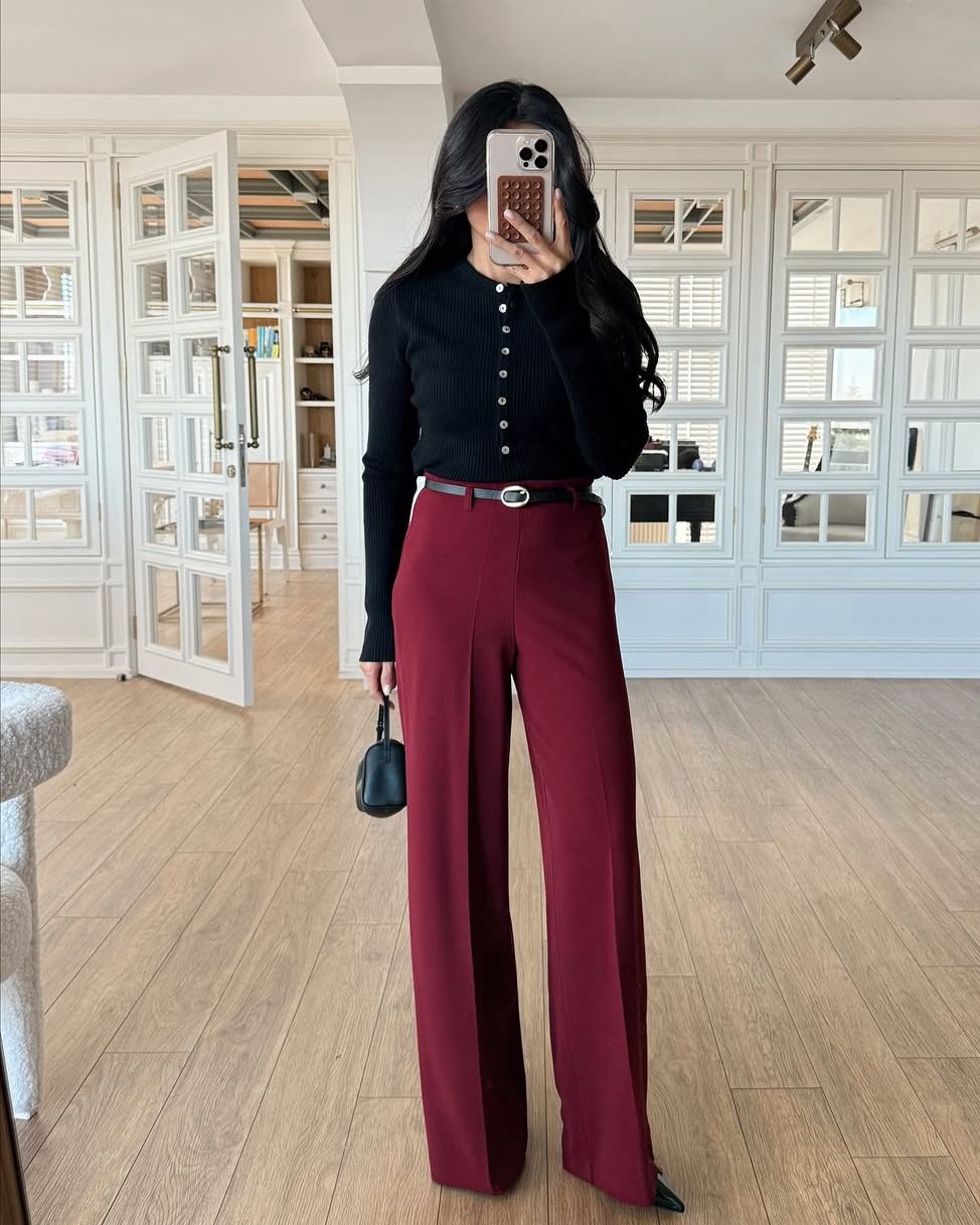 3749027f-e64b-4dad-ad7e-b8dda42dabd6 Burgundy wide leg pants - Image 1