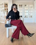 Burgundy wide leg pants - Image 2