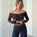 Brown off shoulder top