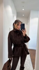 Brown jacket with high collar