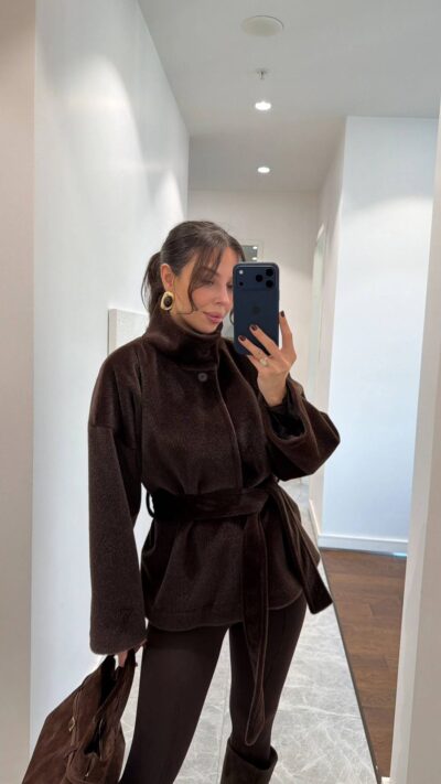 Brown jacket with high collar