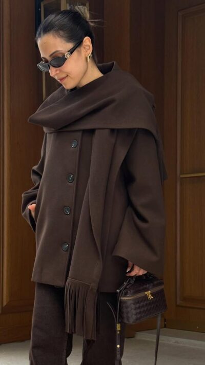 Brown jacket with scarf