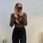 Brown lace long sleeve body top