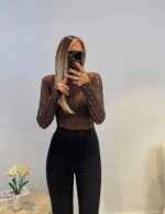 Brown lace long sleeve body top