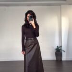 Brown leather skirt with belt