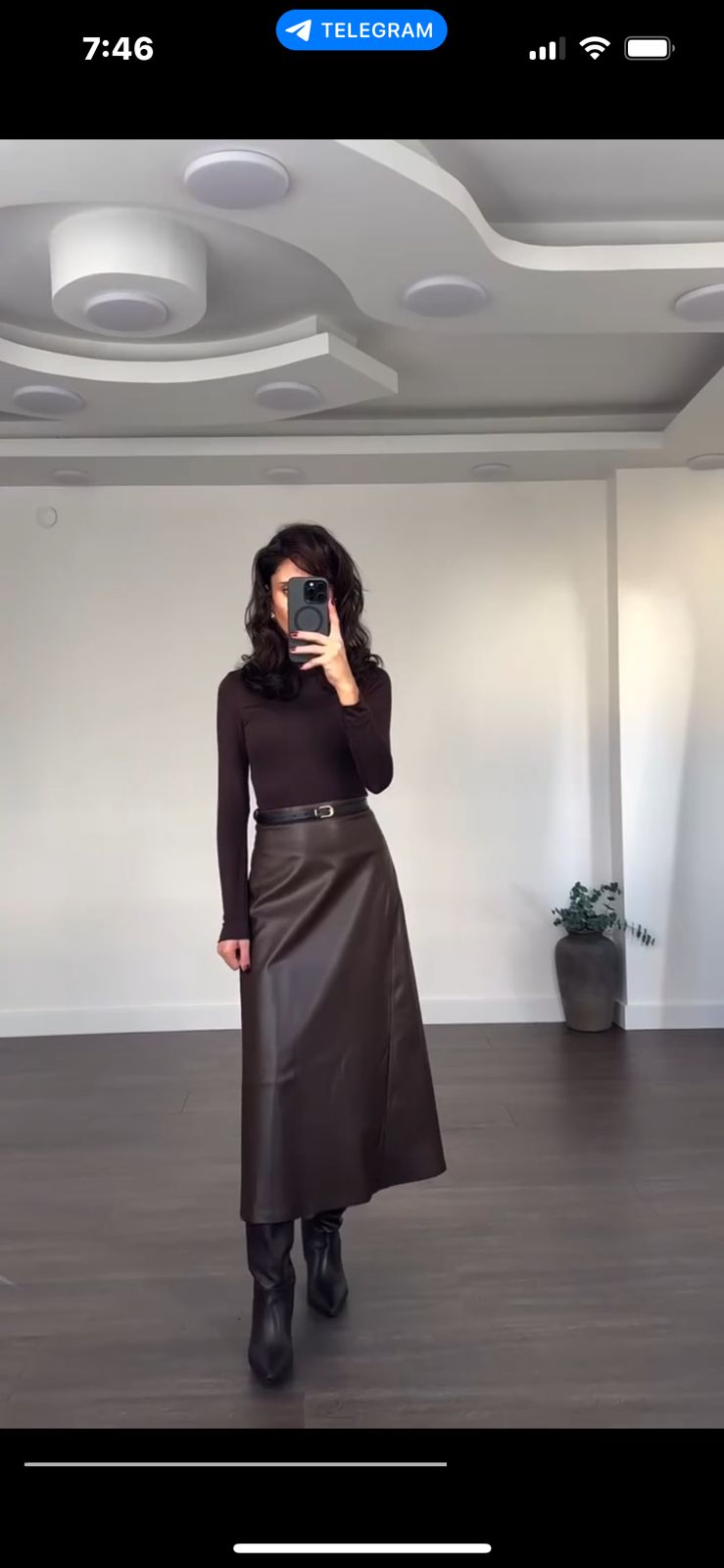 WhatsApp Image 2025-11-05 at 8.04.23 AM Brown leather skirt with belt - Image 1