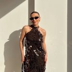 Brown sequin halter mini dress